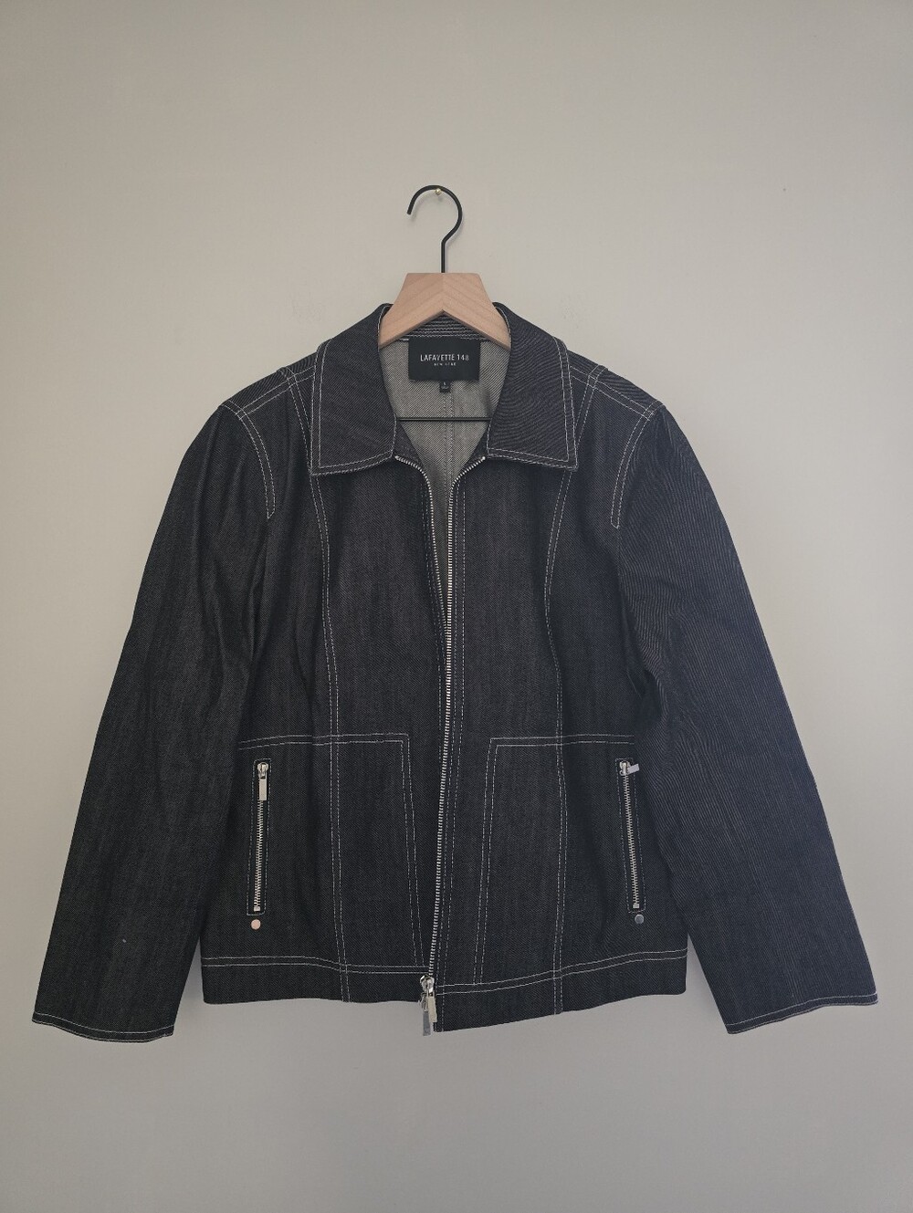Lafayette 148 Dark Denim Zip Front Jacket Large Indigo